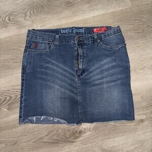 Toxic Y2K Denim Skirt WOMEN 14 Blue Throwback Embroidered Mini Skirt